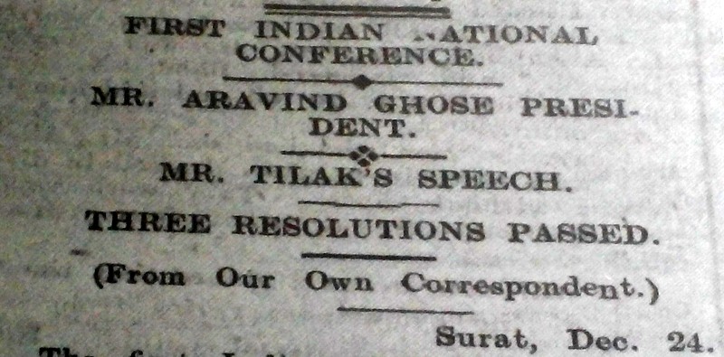 Nationalist Conference Report in Amrita Bazar Patrika, Surat, December 1907