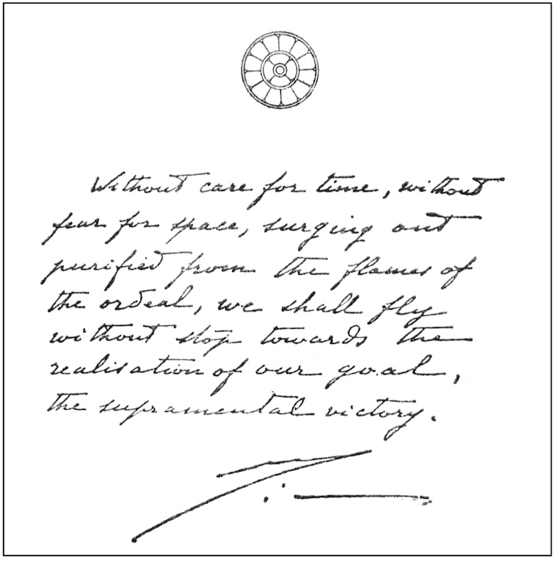 Inscription in The Mother's own handwriting 
