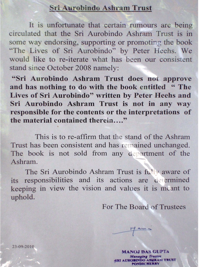 Sri Aurobindo Ashram Trust Does Not Approve of 'The Lives of Sri Aurobindo' by Peter Heehs